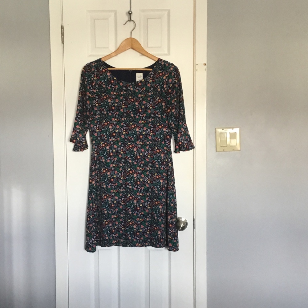 twik Navy Floral Long-Sleeve Fit & Flare Dress